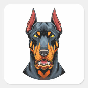 Adesivo Quadrado Retratos de um cachorro Doberman de cabeça vista f