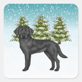 Adesivo Quadrado Retriever Labrador Preto Floresta de Inverno Nevad