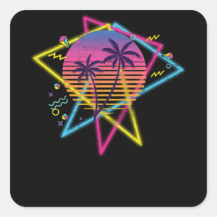 Adesivo Quadrado Retro 1980s 1990s Vaporwave Palm Trees Sunset