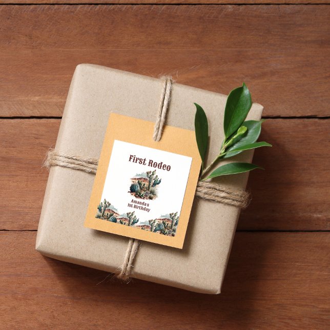 Adesivo Quadrado Retro 1rua Primeiro Rodeio Oeste Cactus Aniversári (Criador carregado)