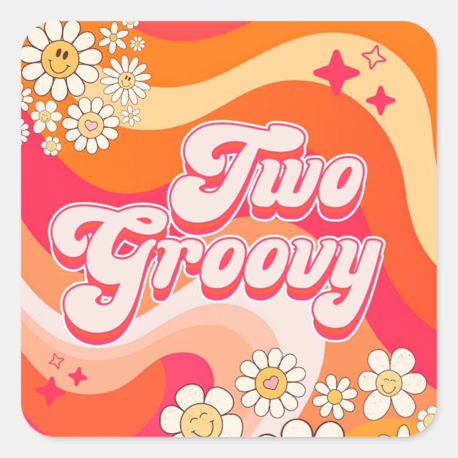 Adesivo Quadrado Retro 2 Groovy Birthday (Frente)