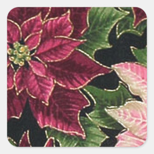 Adesivo Quadrado Retro 50s Poinsettia Burgundy Rosa