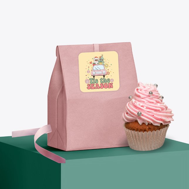 Adesivo Quadrado Retro 70 Esta é a estação Fofo Papai Noel (Criador carregado)