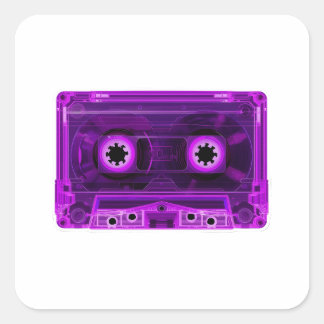 Adesivo Quadrado Retro 80s Neon Purple Transparent Cassette Tape Di