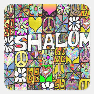 Adesivo Quadrado Retro anos 60 Psicodélico Shalom AMOR