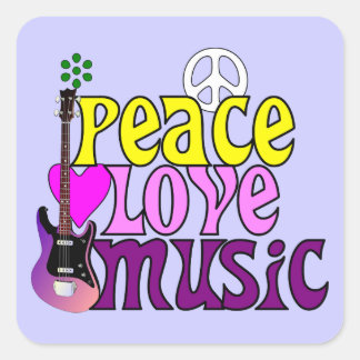 Adesivo Quadrado Retro anos setenta, música de amor de paz