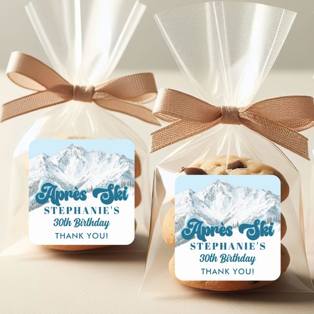 Adesivo Quadrado Retro Apres Ski Winter Mountain Birthday Party (Criador carregado)