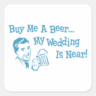 Adesivo Quadrado Retro Azul Comprar-me Uma Cerveja Meu Casamento Es