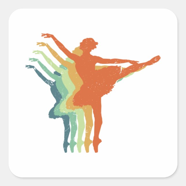 Adesivo Quadrado Retro Ballerina Dancer Womens Balé Dom. (Frente)