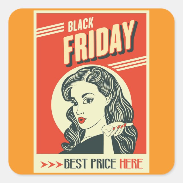 Adesivo Quadrado Retro Black Friday Pop Art Pin-Up Girl (Frente)