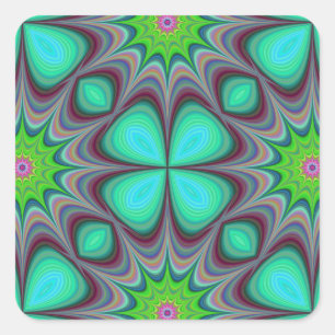 Adesivo Quadrado Retro Boho Hippie Green Clover Psicedelic Mandala