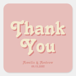 Adesivo Quadrado Retro Bold Groovy Coral Rosa 1970 - Favor Casado