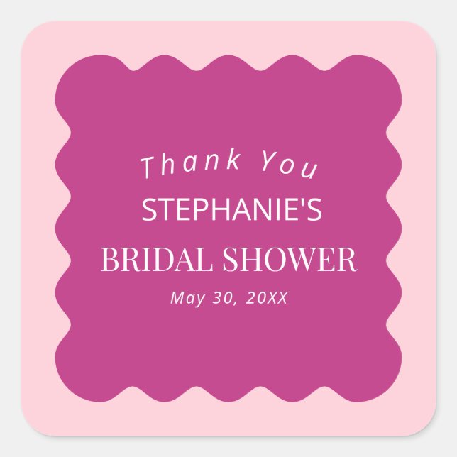 Adesivo Quadrado Retro Borda ondulada Magenta e Brida rosa dos anos (Frente)