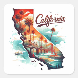 Adesivo Quadrado Retro California Map Viagem Souvenir