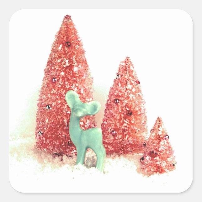 Adesivo Quadrado Retro Christmas Deer (Frente)