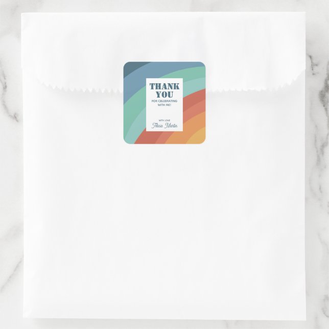 Adesivo Quadrado Retro Colorido Groovy Rainbow Obrigado (Bolsa)