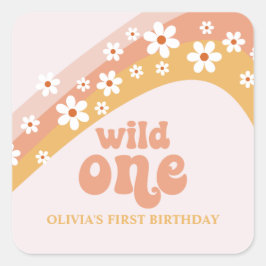 Adesivo Quadrado Retro Daisy Boho Wild One Arco-íris