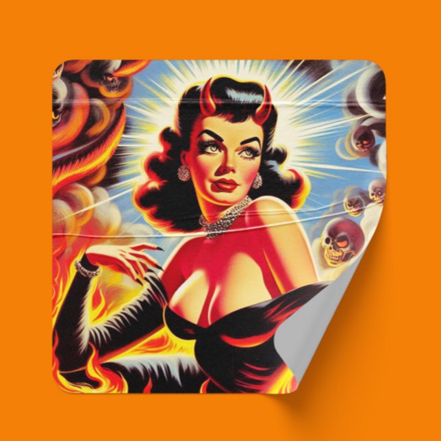 Adesivo Quadrado Retro Devilish Pinup (Criador carregado)