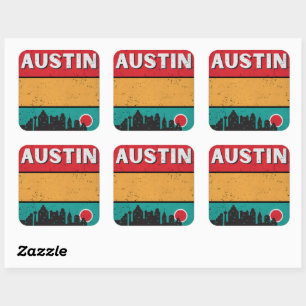 Adesivo Quadrado Retro Distante Austin Texas City State Skyline