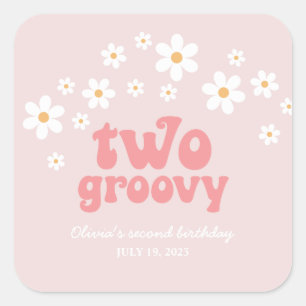 Adesivo Quadrado Retro Duas Groovy margarida boho floral segundo an