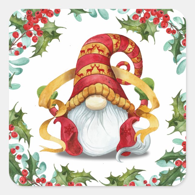 Adesivo Quadrado Retro Elf Gnomo Envelope de Natal (Frente)