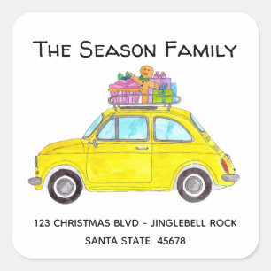 Adesivo Quadrado Retro Fiat 500 Amarelo com presentes de Natal