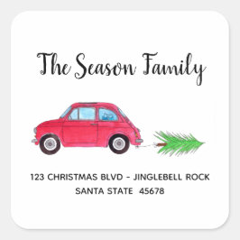 Adesivo Quadrado Retro Fiat 500 com árvore de Natal Aquarela