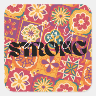 Adesivo Quadrado Retro Floral Patchwork dos Anos 70 Fique Forte