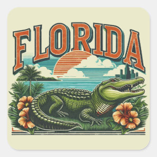 Adesivo Quadrado Retro Florida Alligator