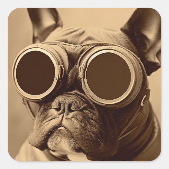 Adesivo Quadrado Retro Frenchie Sepia (Frente)