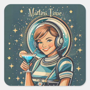 Adesivo Quadrado Retro Futurista Hora do Astro Garota Martini