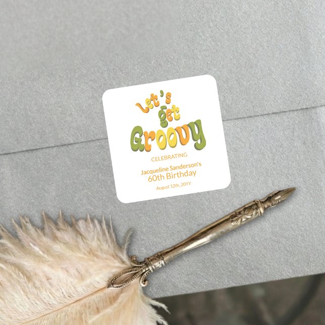 Adesivo Quadrado Retro Groovy 60th Birthday Party Envelope Seals (Criador carregado)