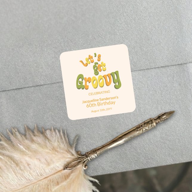 Adesivo Quadrado Retro Groovy 60th Birthday Party Envelope Seals (Criador carregado)