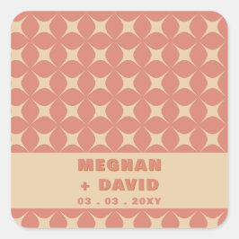 Adesivo Quadrado Retro Groovy 70s Padrão Boho Terracotta Casamento