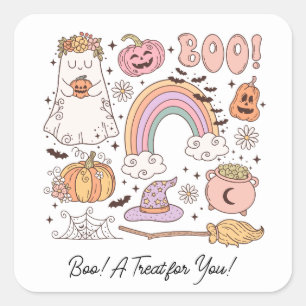 Adesivo Quadrado Retro Halloween Boo! Um tratado para você!