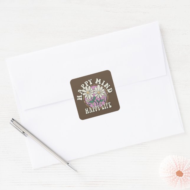 Adesivo Quadrado Retro Happy Miney Happy Life (Envelope)