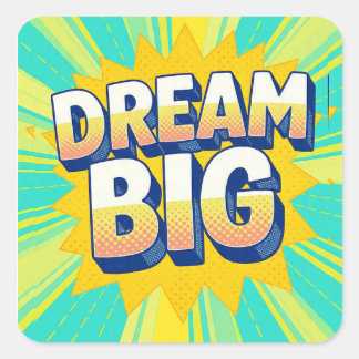 Adesivo Quadrado Retro lettering dream big text