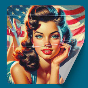 Adesivo Quadrado Retro Linda American Girl