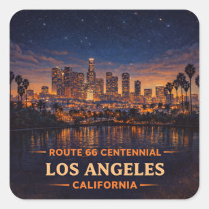 Adesivo Quadrado Retro Los Angeles Califórnia Silhueta Urbana Crepú