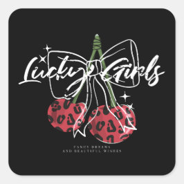 Adesivo Quadrado Retro Lucky Girls Cherry Quote