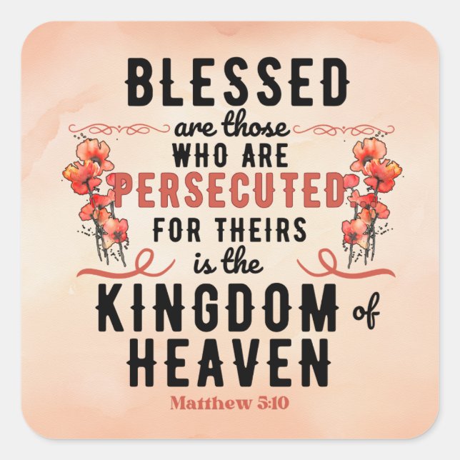 Adesivo Quadrado Retro Matthew 5:10 Poppies Watercolor (Frente)