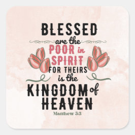 Adesivo Quadrado Retro Matthew 5:3 Tulipas Aquarela