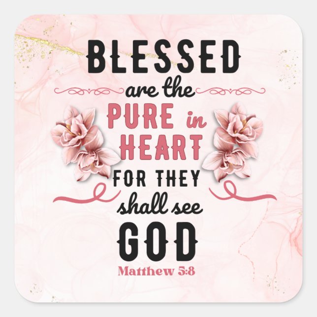 Adesivo Quadrado Retro Matthew 5:8 Calla Lillies Watercolor (Frente)