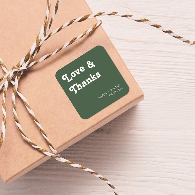 Adesivo Quadrado Retro Modern Chic Wedding Obrigado (Criador carregado)