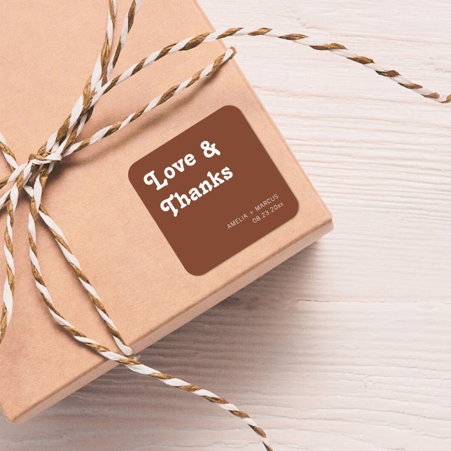 Adesivo Quadrado Retro Modern Chic Wedding Obrigado (Criador carregado)