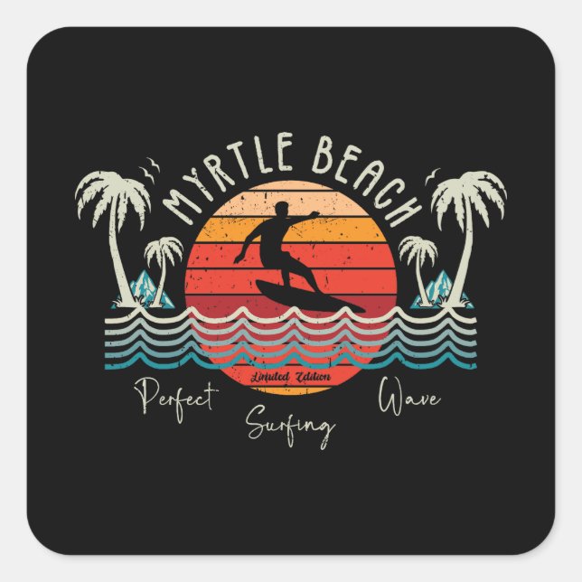 Adesivo Quadrado Retro Myrtle Beach Surfing (Frente)