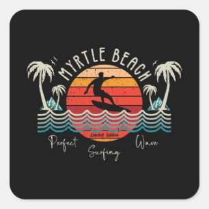 Adesivo Quadrado Retro Myrtle Beach Surfing