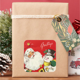Adesivo Quadrado retro natais vintages Papais noeis Snowman Holiday