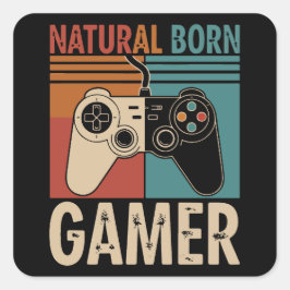 Adesivo Quadrado Retro Natural Born Gamer Funny