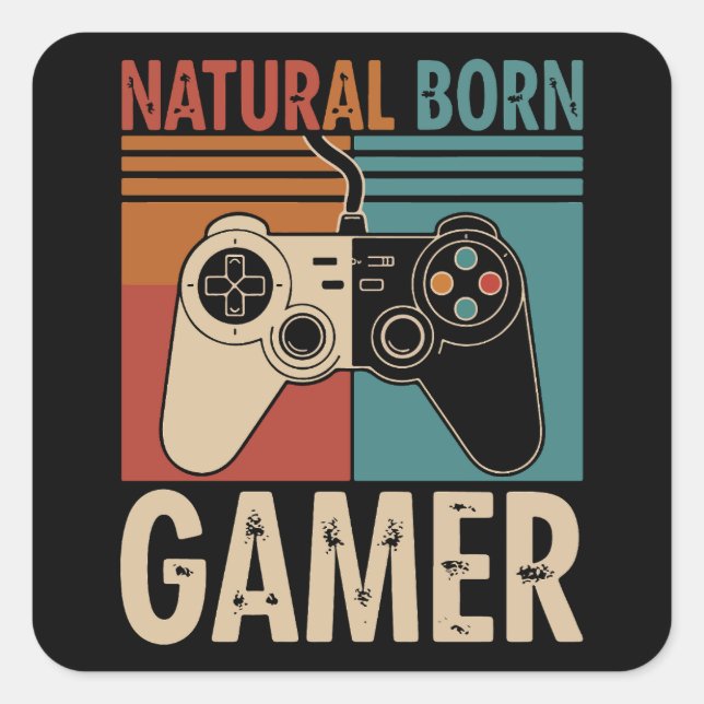 Adesivo Quadrado Retro Natural Born Gamer Funny (Frente)
